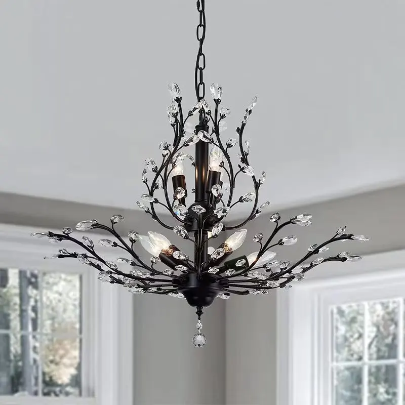 

American Crystal Chandelier Country Iron Tree Branches Retro Art Dining Room Bedroom Living RoomEntrance Creative Pendant light