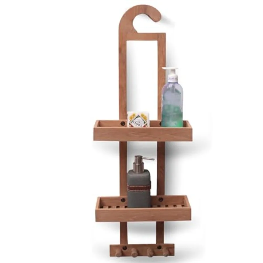

Wood Natural Hanging Shower Caddy with Storage Shelves, Water Resistant, Easy to Place, Select-Grade Solid Teak Wood, Shower Ac