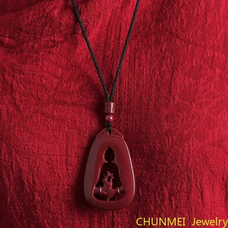 Raw ore cinnabar Buddha Pendant heart original stone purple gold sand Buddha hand pendant men's and women's Necklace Jewelry