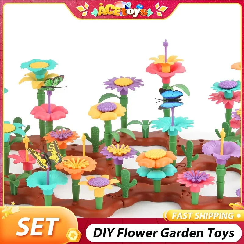 Diy flor jardim brinquedos exercício habilidades práticas casa criativa jogando arranjo de flores educacional para meninas blocos de construção
