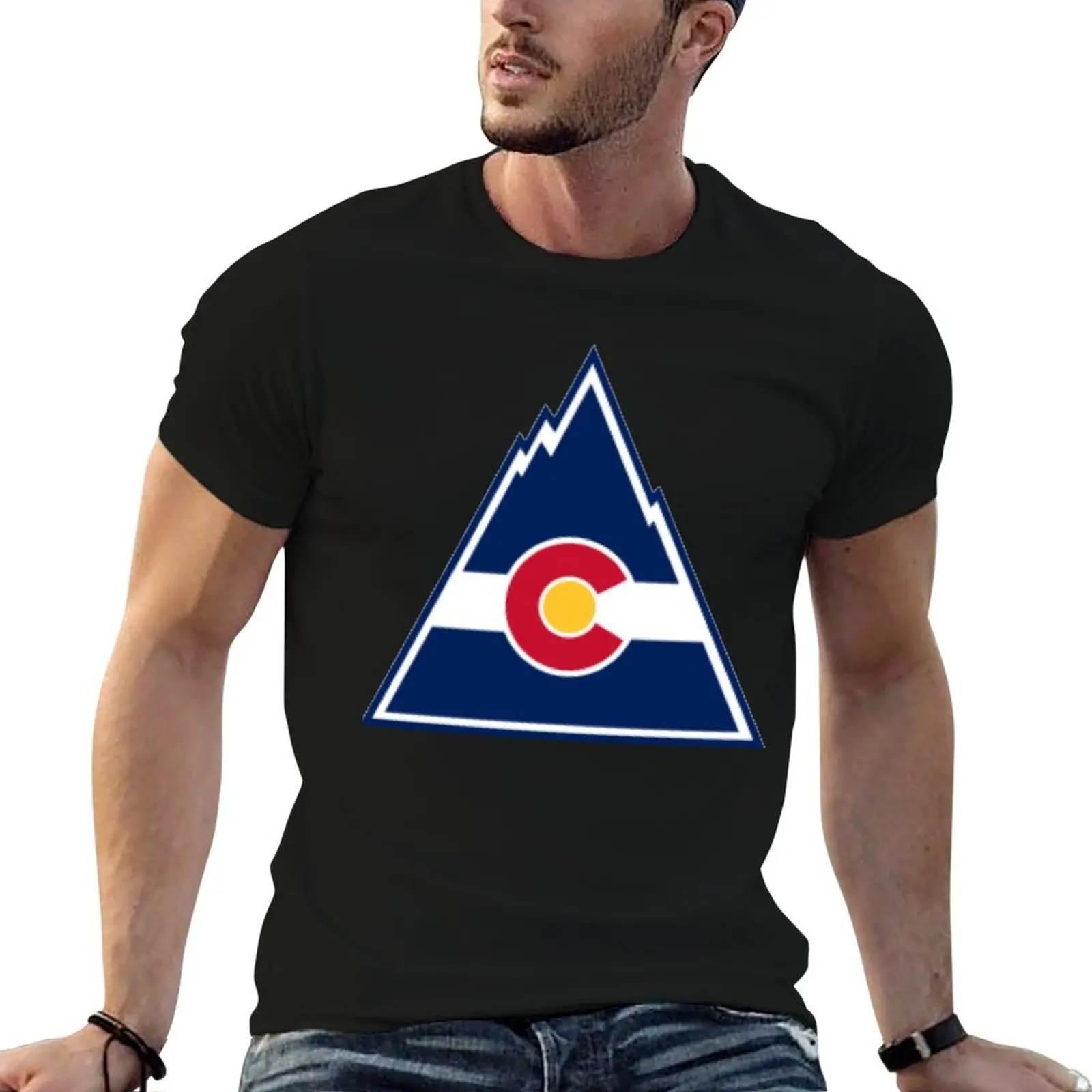 

for - Rockies shirts 100% t fit man Vintage Hockey Colorado Retro T-Shirt cotton tshirt slim