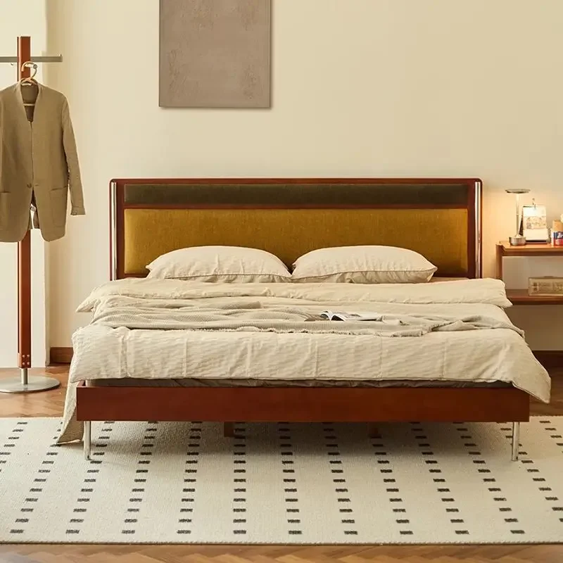 

Modern master bedroom simple Japanese wooden bed homestay cherry wood double bed retro double 1.5