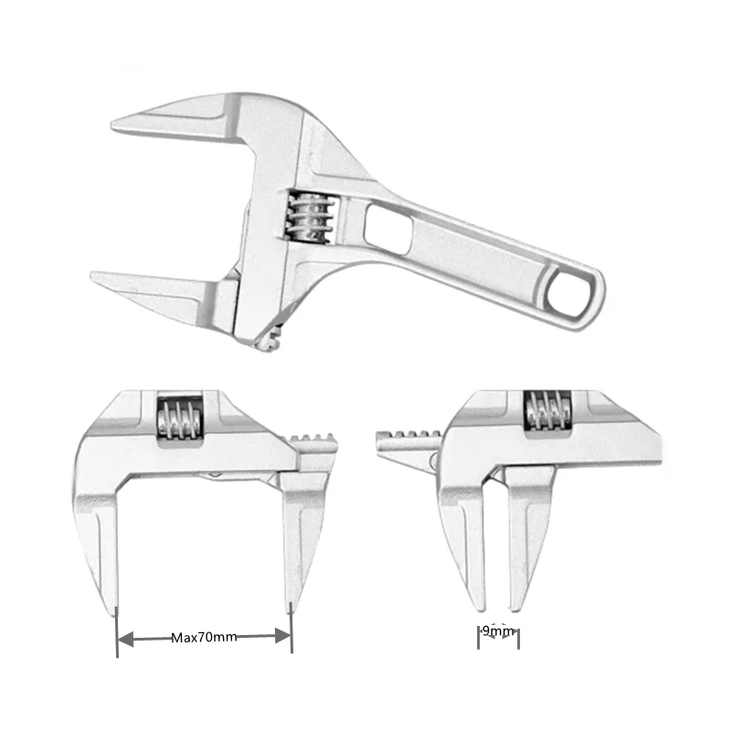 Adjustable Wrench ,6 - 68mm Short Shank Large Openings Ultra-thin Wrench ,Lightweight Aluminum Alloy Repair Tools for Bathroom