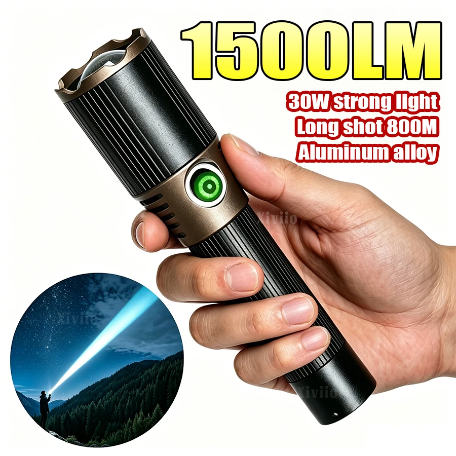

Strong Light Flashlight 1500lm Portable Rechargeable Lamp Long Range 800m Tactical Lantern Outdoor Camping High Power Led Torch