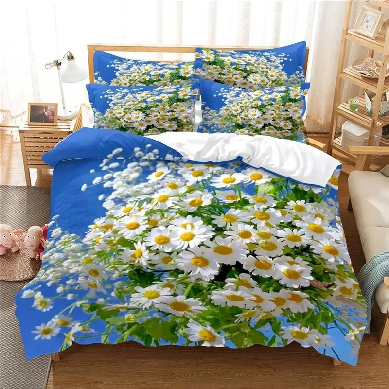 

Beautiful Flower Duvet Cover Set 3D Print Daisy Cactus Rose Comforter Set King Queen for Boys Girls Teens Polyester Bedding Set