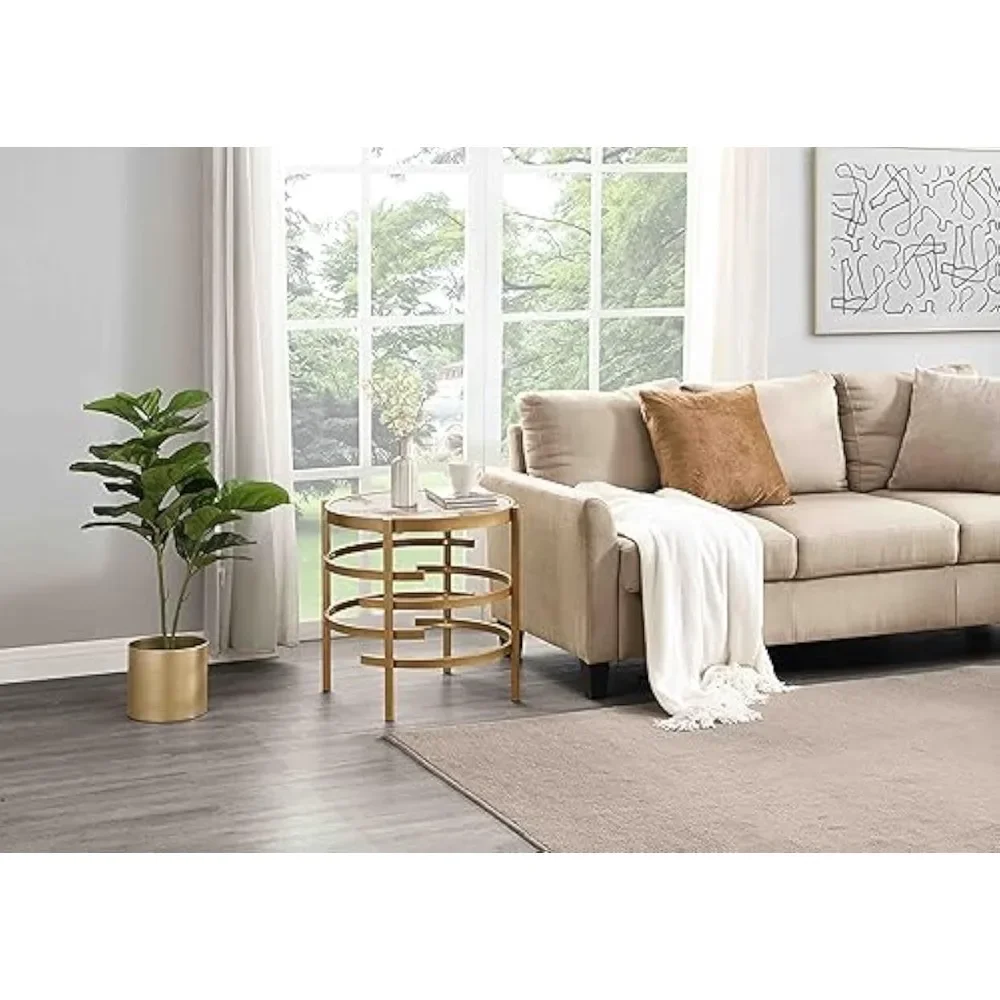 Modern Metal End Table round Tray Top 2-Tier Sofa Side Table with Storage Shelf for Living Room,Customized