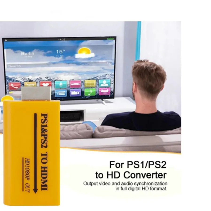 PS1 PS2 to HDMI-compatible Converter 1080P 3.5mm Audio Jack Plug and Play for HDTV Monitor Projector Driver Free Gaming Adapter