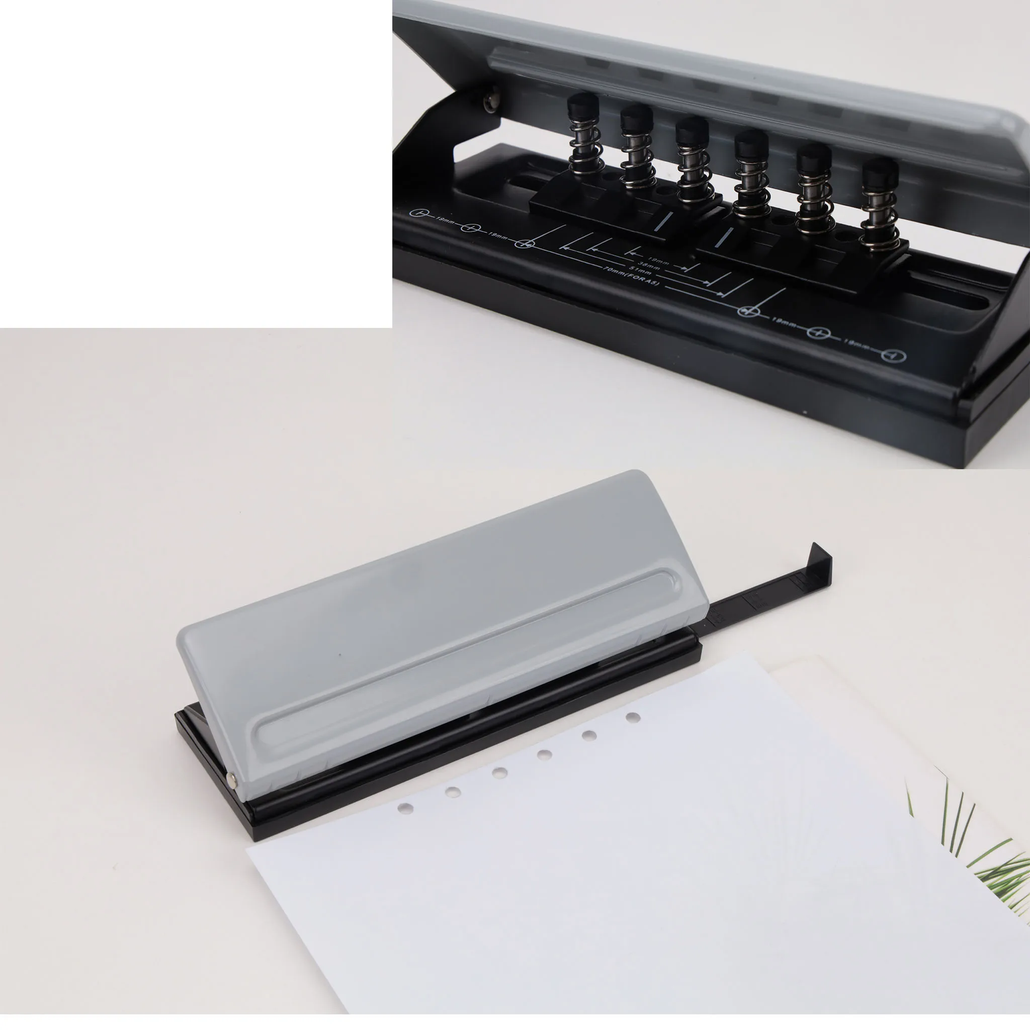 Regulowany dziurkacz 6-otworowy z oznaczeniami pozycjonującymi, czarno-różowy dziurkacz do papieru codziennego, do A5, A4 / A5 / A6 / osobisty/kieszonkowy