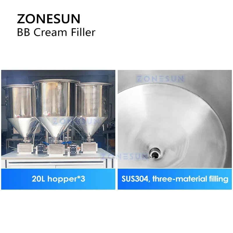 ZONESUN BB آلة تعبئة الكريمة ثلاثة ألوان متعددة لهجة بلسم التجميل حشو CC كريم مستحضرات التجميل معدات منتجات التجميل ZS-GTBB2S