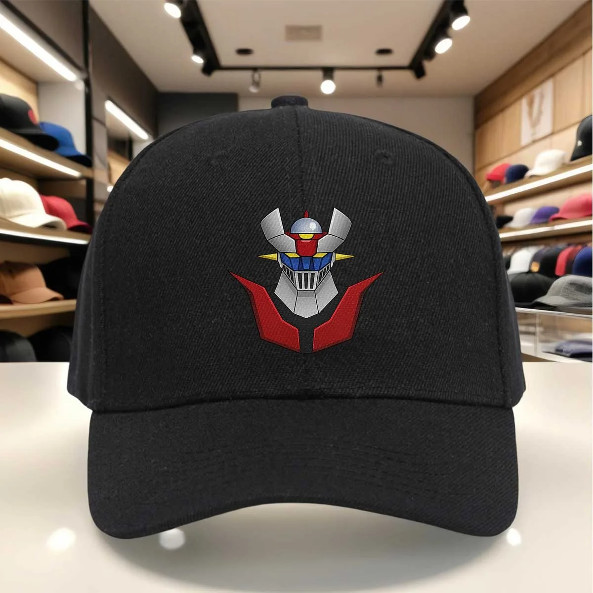 Classic Super Robot Design Baseball Cap, Red & Silver Mecha Print Hat, Adjustable Unisex Sporty Dad Cap