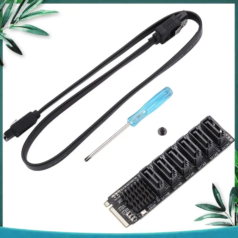 (NEW) M.2 MKEY PCI-E Riser Card M.2 NVME To SATA3.0 PCIE To SATA 6Gpbsx6-Port Expansion Card ASM1166 Support PM Function