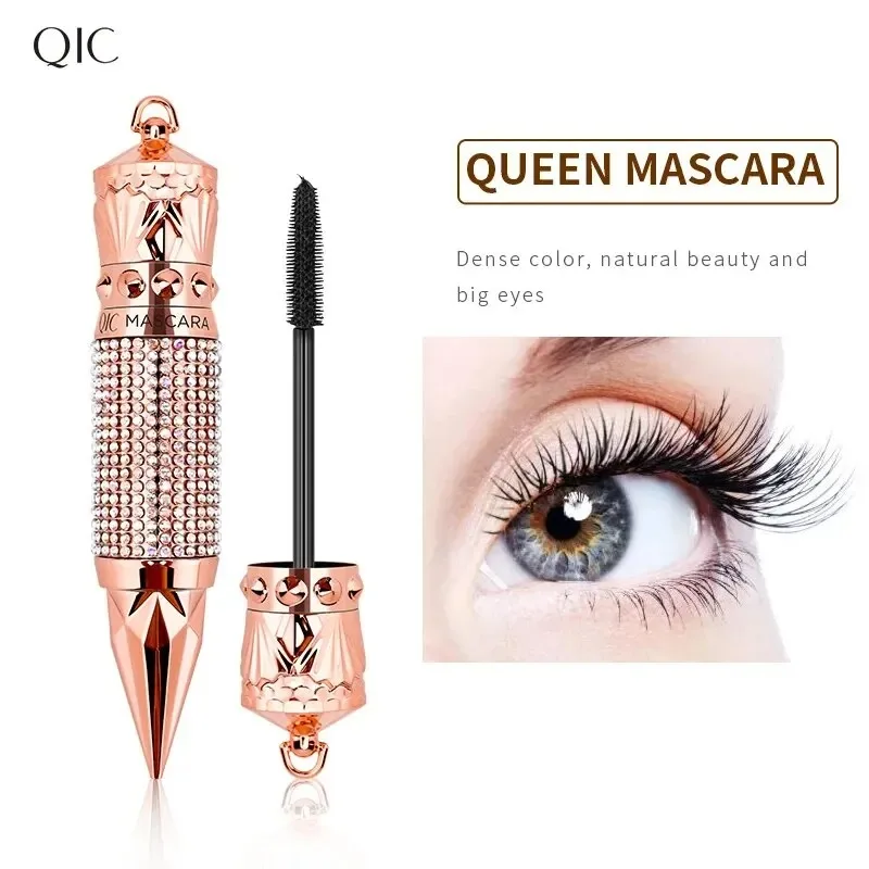 Mascara Waterproof Smudge Proof Elongate Eyelashes Makeup Tool, Natural Thick Curling, Rhinestone Decorative Shell 1pcs Gift