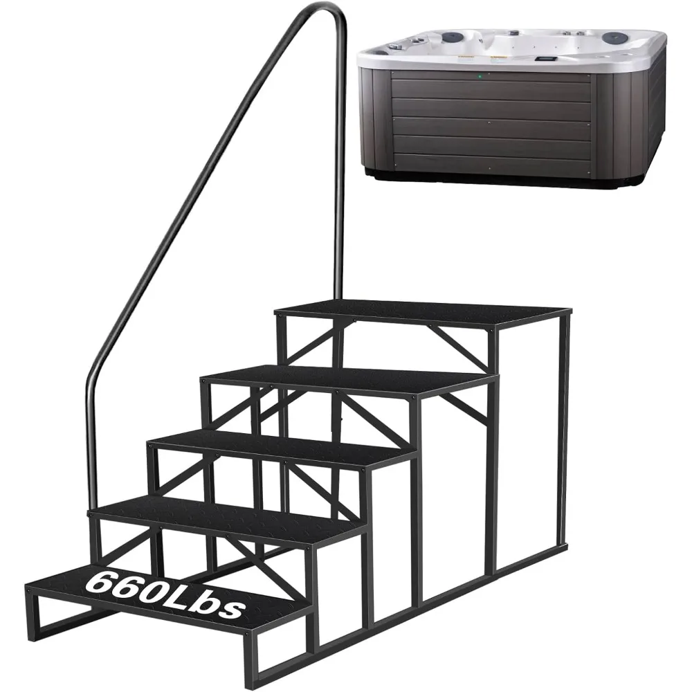 

Hot Tub Steps with Handrail, 5 Step Ladder Pool Ladder Above Ground, Anti-Slip RV Stairs Steps for Hot Tub Camper Trailer Porch