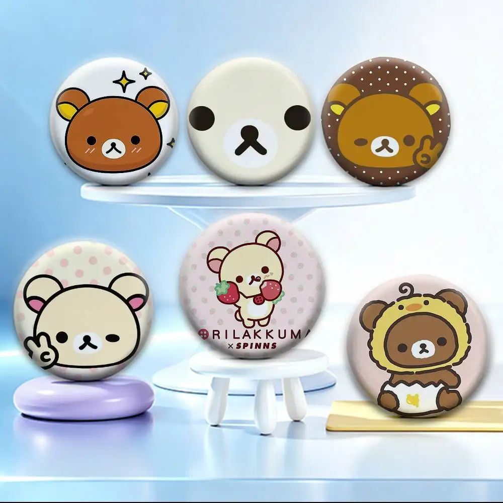 R+Rilakkuma White Brown Bear  Badges Creative Tinplate Button PinsBrooch Badge Clothes Backpack