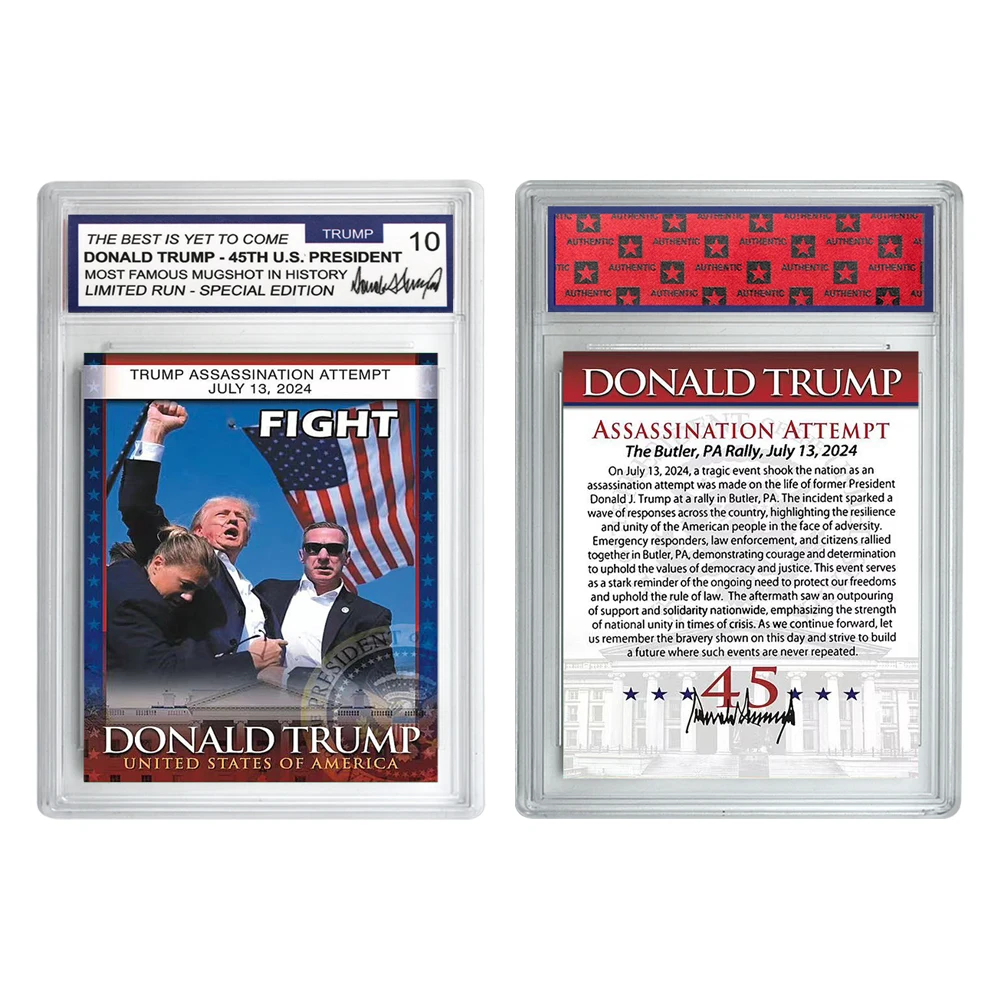 Donald Trump Trading Card Attempted Assassination Attempt 2024 Fight for USA Rating Card Collection Gift