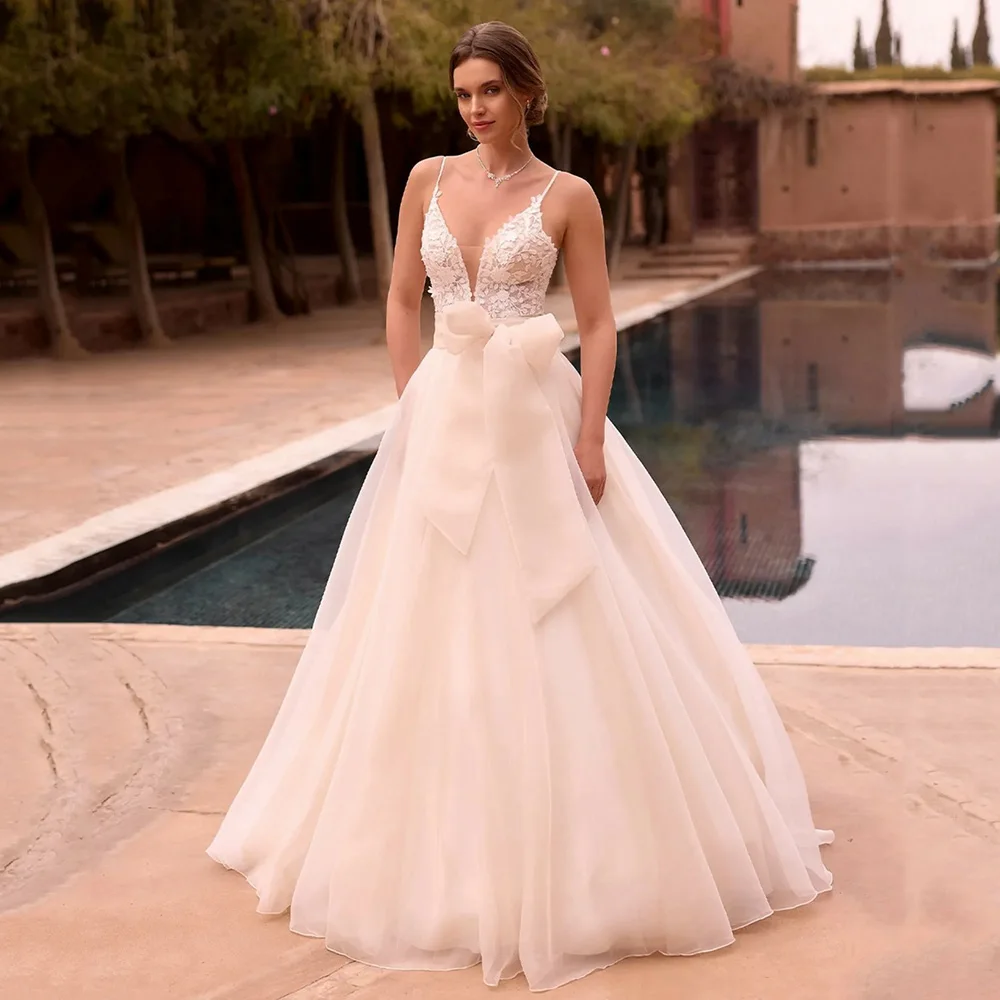 

Boho Wedding Dresses Princess 2025 A Line Woman's Spaghetti Straps Sexy V Neck Bride Gowns Tulle Bridal Dresses Customized