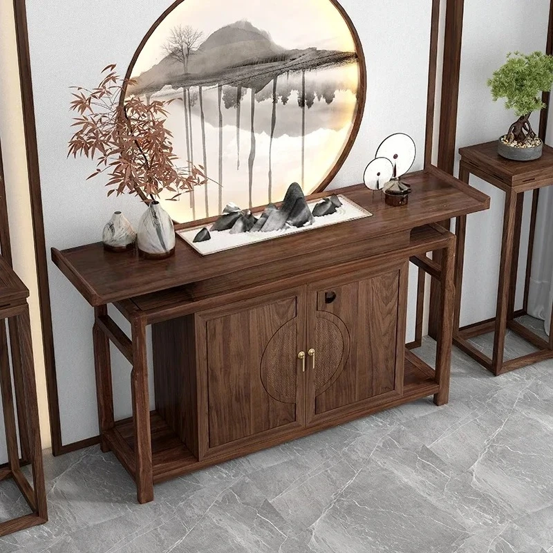 

53Solid wood entry entrance table Zen front door entrance table black walnut decorative cabinet