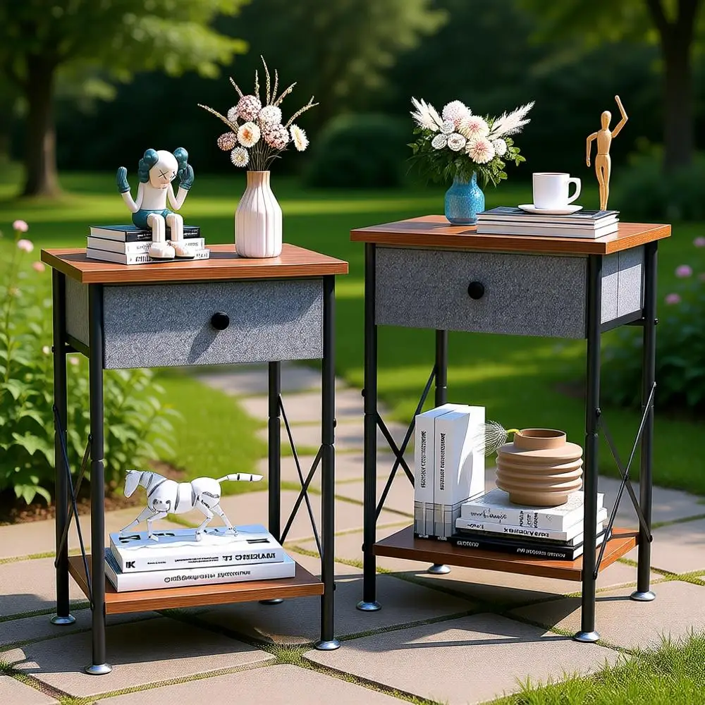 

Современный набор из 2-х коричневых приставных столиков с ящиками для хранения для гостиной или спальни