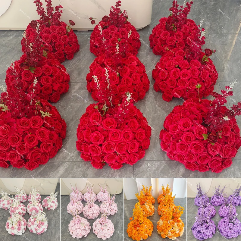 

80/70/60cm Red arge Artificial Rose Greenery Floral Ball Road Lead Flower Wedding Party Mall Exhibition Hall Stage Decor Props
