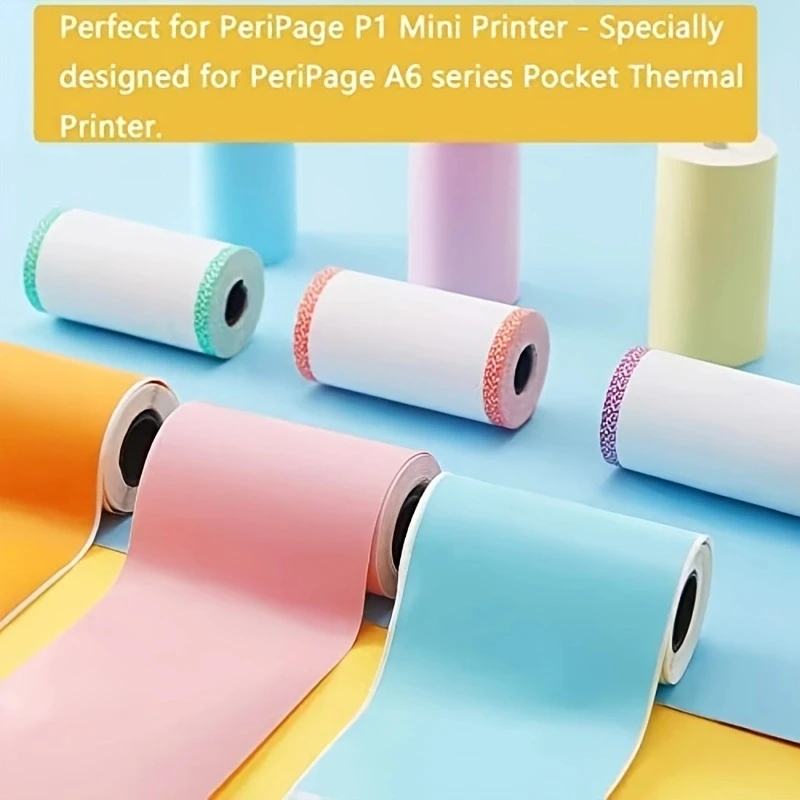 3 Roll Thermal Mini Printer Paper Colorful Roll and Self-Adhesive Printable Sticker Compatible with P1 Mini Printer PeriPage A6