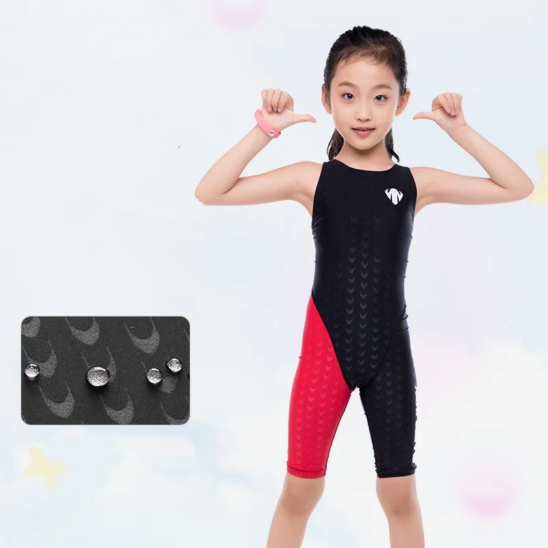 

One Piece Professional Quick-Dry SharkSkin Fabric Competitive Surfing SwimWear Knee Length Spandex Water Sports Bathing SwimSuit