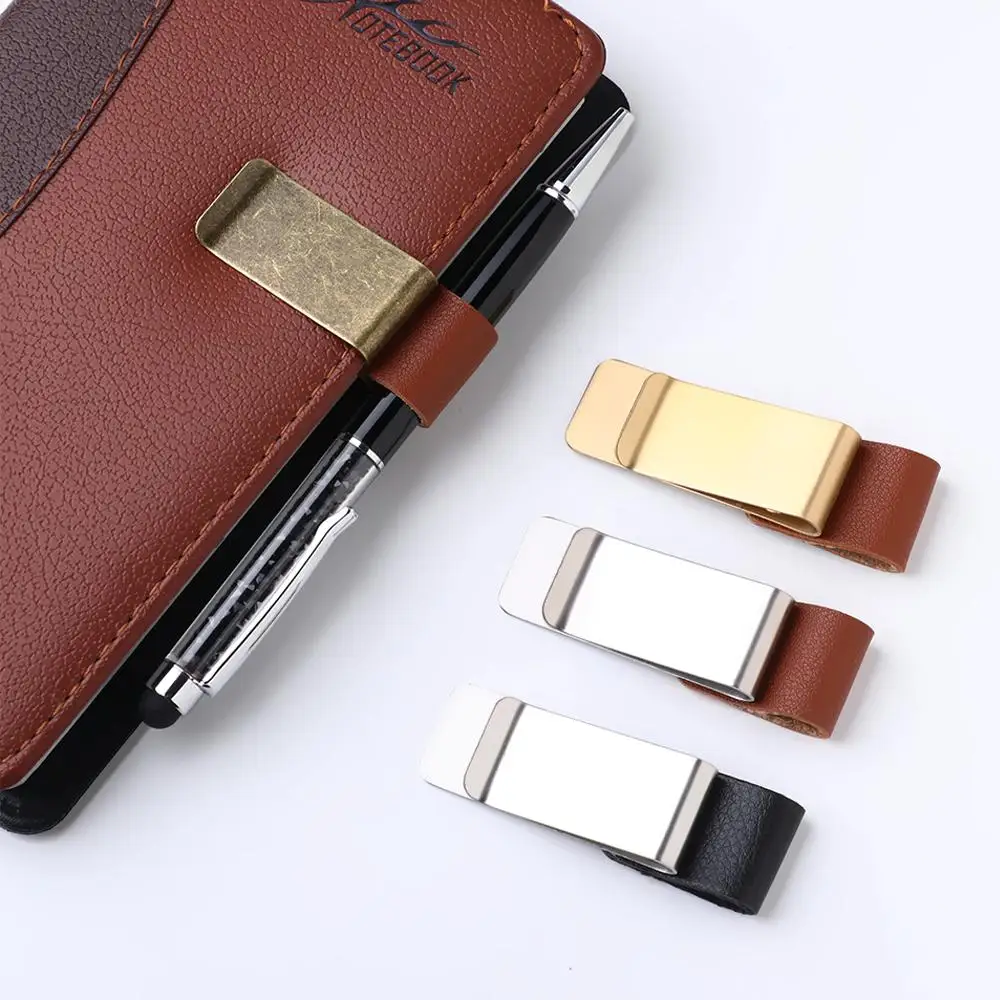 1PC Stainless Steel Clips Stationery Metal Notebook Holder Brass Pen Folder Handmade Leather Office Binding Supplies