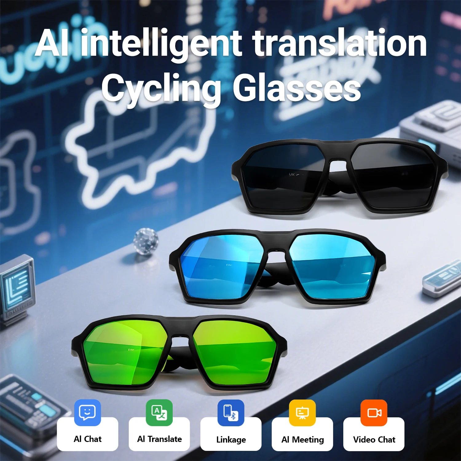 

Smart Bluetooth Cycling Glasses Smart Glasses Lenses Anti Glare Windproof Sand Proof And Corrosion-resistant NEW 2025
