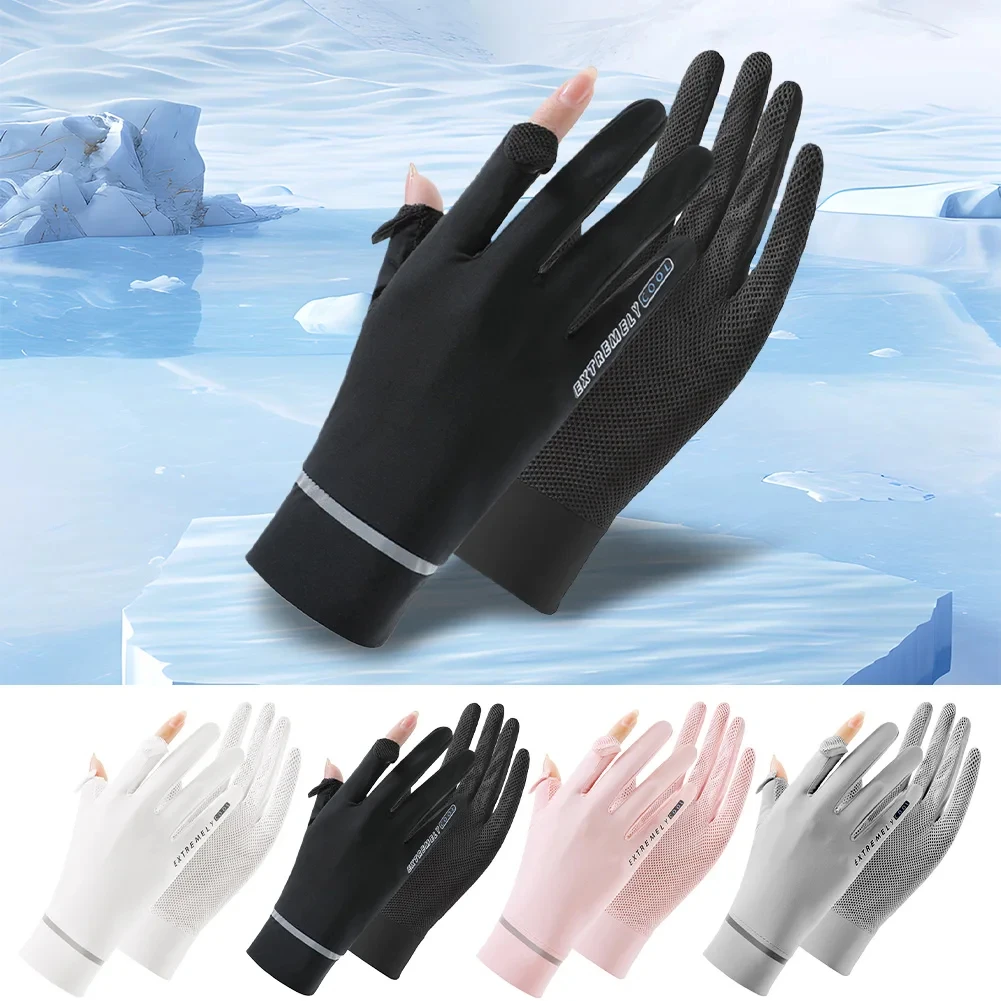 Lady Sunscreen Ice Silk Gloves Summer Sun Protection Gloves Thin Fishing Gloves for Golf Driving Riding Fishing Hiking for Women