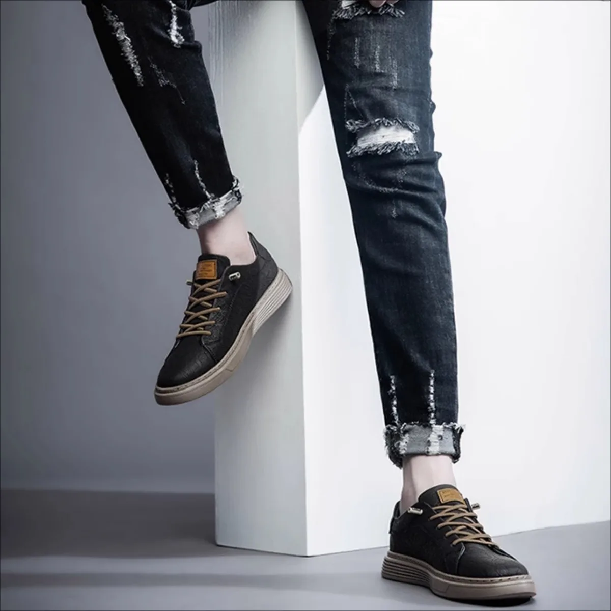 Oddychające buty męskie - antypoślizgowe, wygodne buty wizytowe, codzienne buty do biura i na zewnątrz, czarne buty do noszenia na co dzień i do pracy.