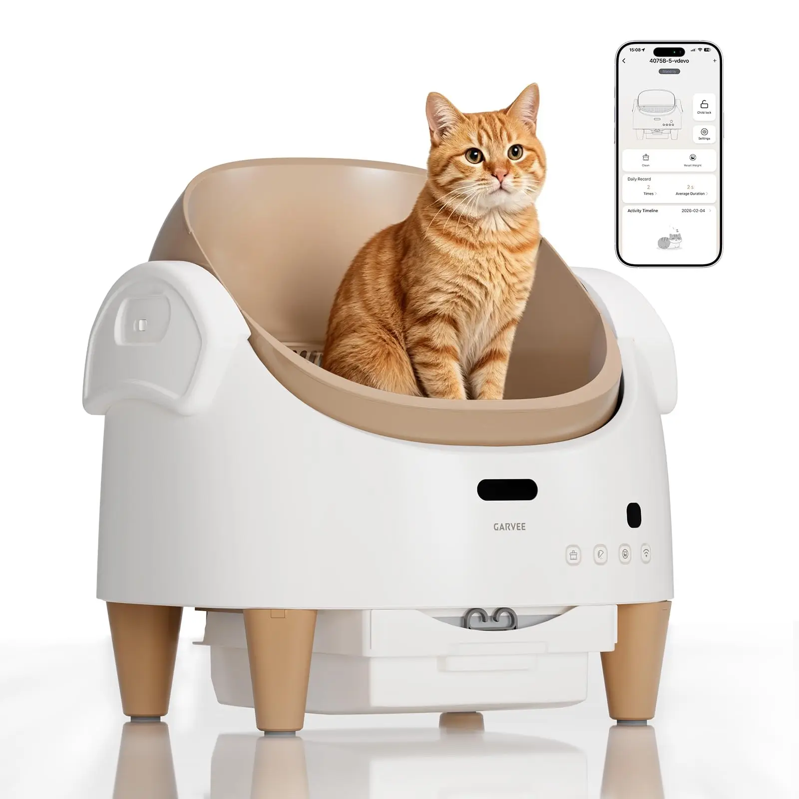 Automatic Self-Cleaning Cat Litter Box with App Control, Open-Top Smart Cat Litter Box with 360° Safety Sensors & Odor Control, Large Waste Bin, Ideal for Multiple Cats