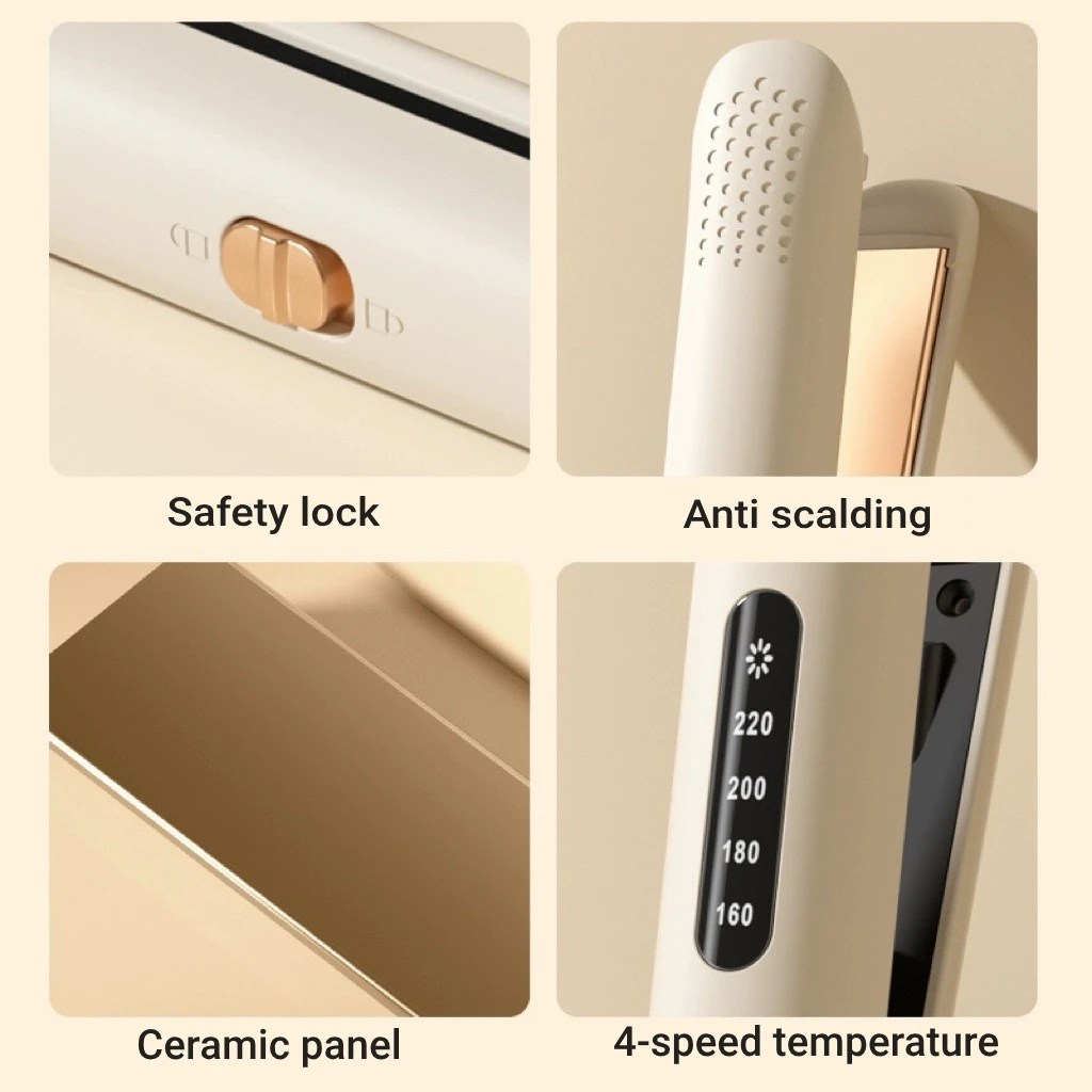 مكواة فرد الشعر الاحترافية من السيراميك، مكواة مسطحة بالأيونات السالبة، لوحة واسعة، 4 تروس، مكواة فرد قابلة للتعديل لدرجة الحرارة