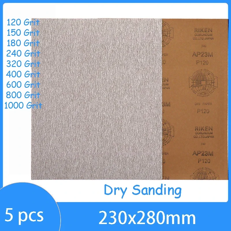

5PCS 230x280mm Square Dry Sandpaper for Polishing Paint 120 150 180 240 320 400 600 800 1000 Grit A35PM Sanding Paper