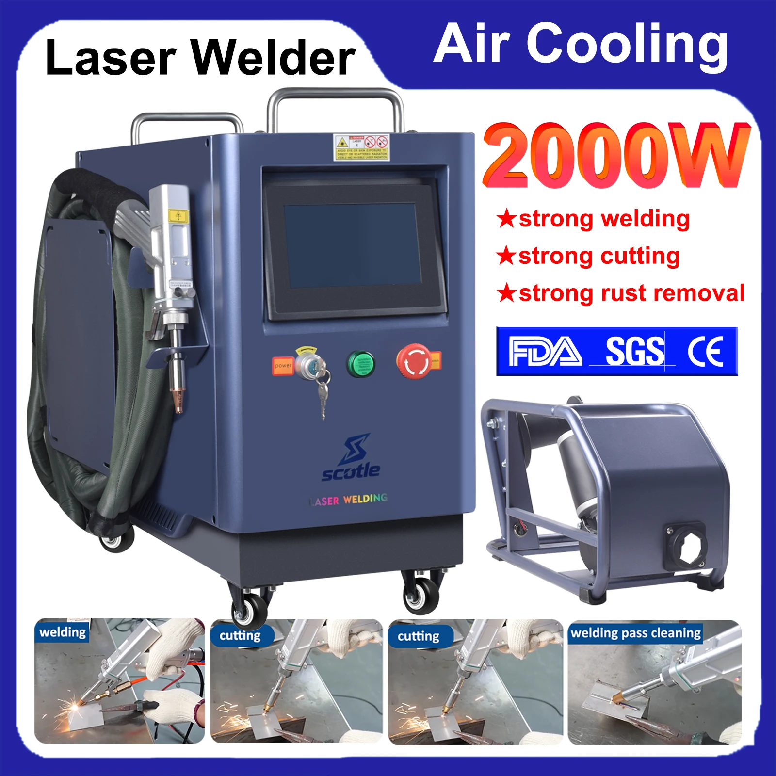 Soudeuse laser à air refroidi 2000W 4-en-1 : découpe, soudage, nettoyage puissants pour métaux – Machine de soudage laser à fibre avec refroidissement par air