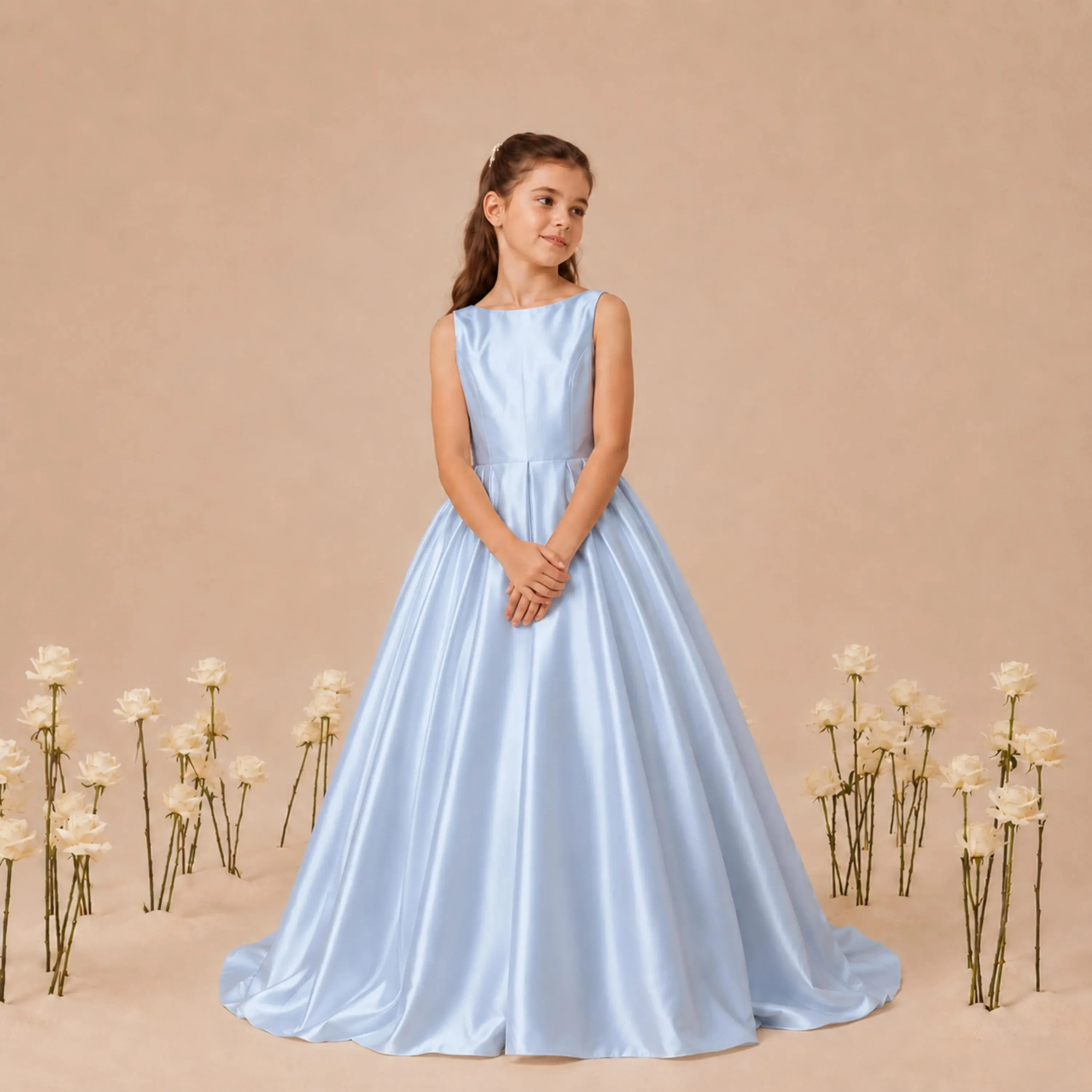 

Customized Satin Flower Girl Dress For Wedding One Shoulder With Bow Princess Kids Birthday Party First Communion Ball Gowns