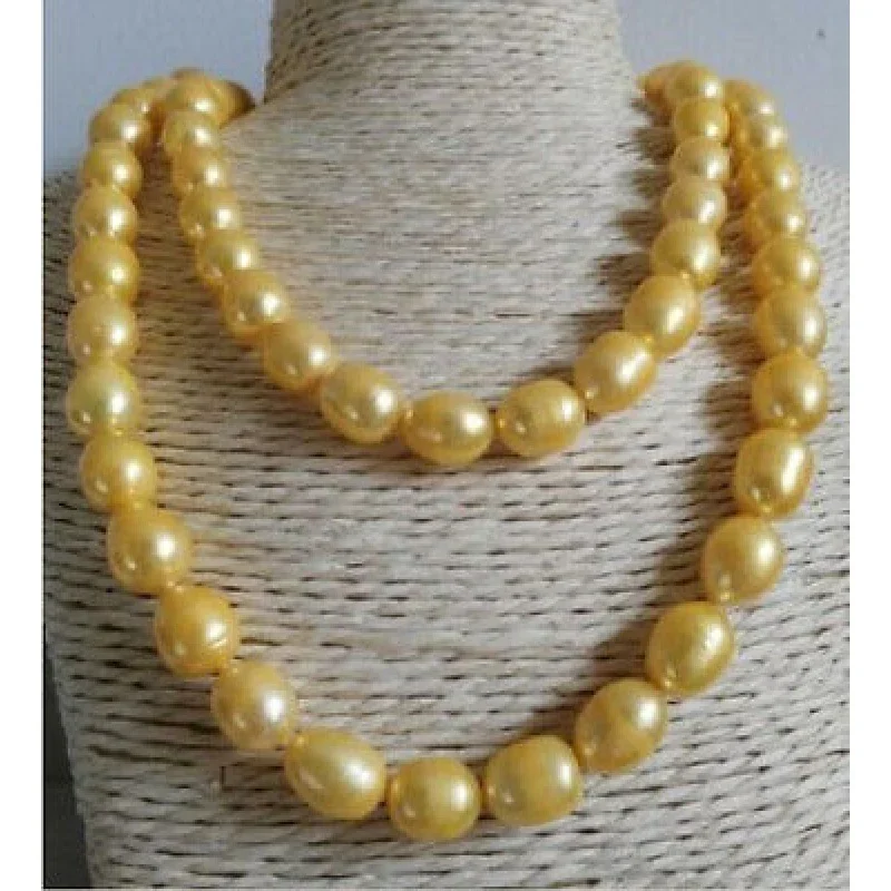 

32 INCH HUGE 9-10MM NATURAL SOUTH SEA GENUINE GOLDEN PEARL NECKLACE 14K GOLD CL