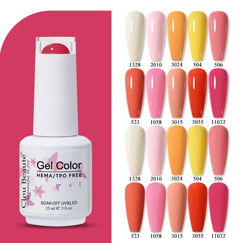 Clou Beaute Spring Summer Rose Red Pink Cream Yellow Gel UV HEMA TPO FREE Varnish Neutral Color Nail Polish Semi Permanant Gel