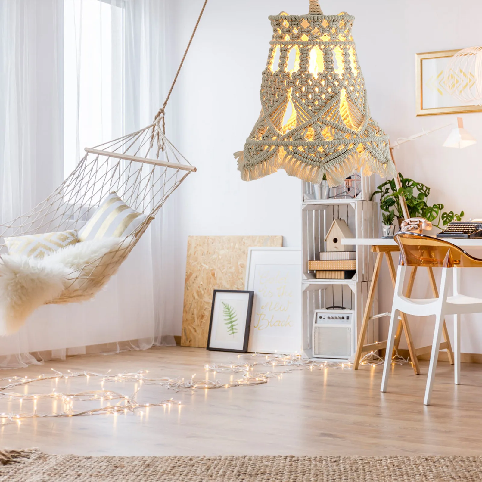 Boho paralume Boho paralume Macrame paralume soffitto paralume pendente luce copre tessuto pendente luce ombra bohémien