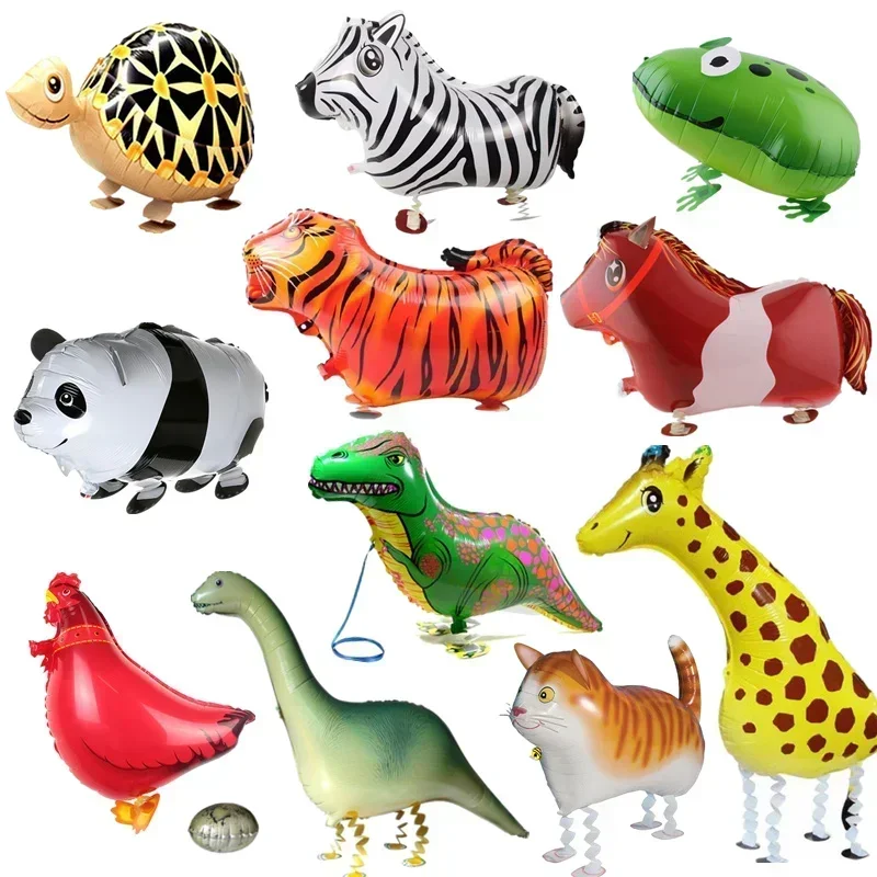 Cute Walking Animals Foil Balloons Pet Cat Giraffe Dinosaur Frog Walk Helium Balloon Baby Shower Birthday Party Decoration Toys