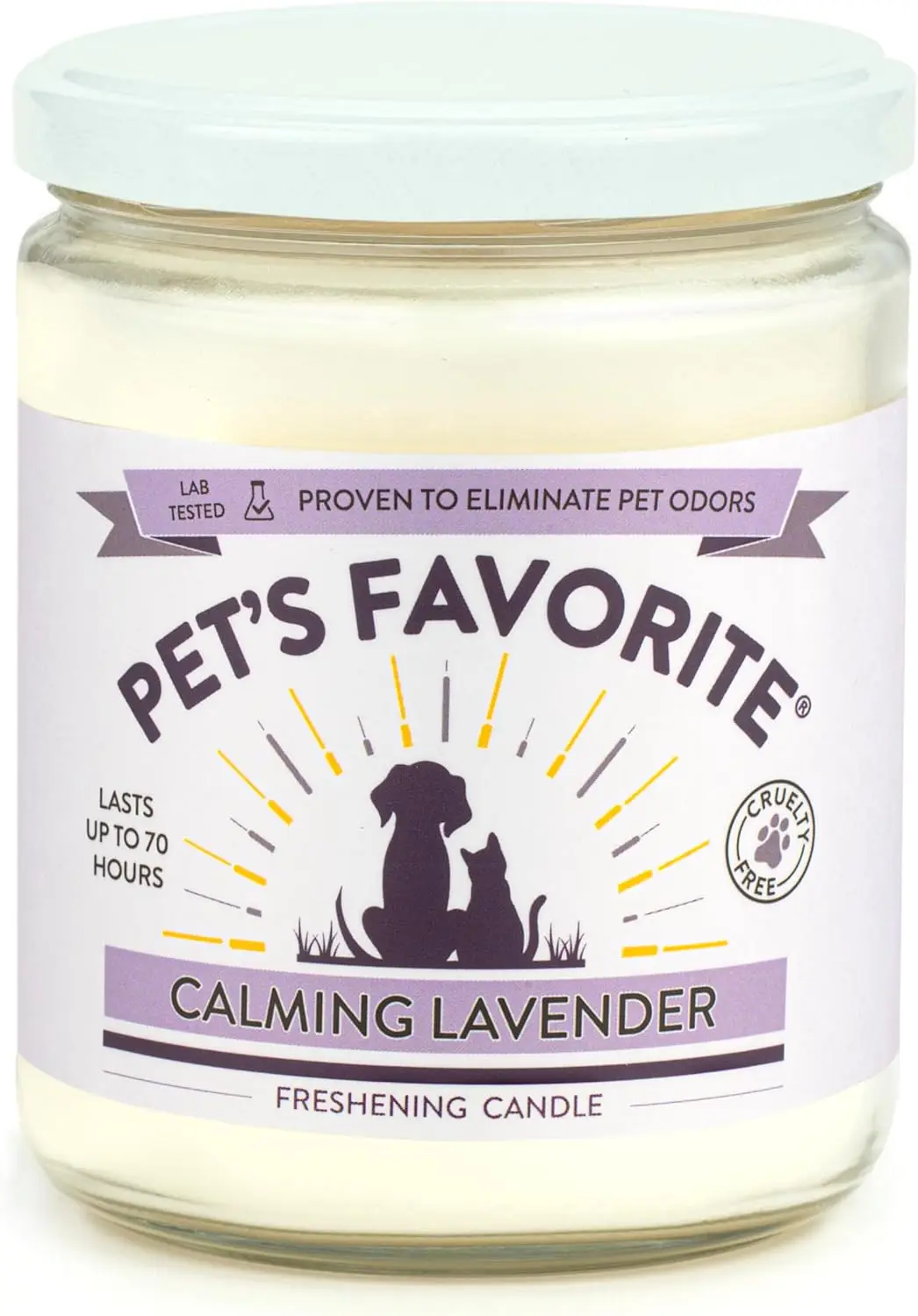 Vela Calmante de Lavanda para Eliminar Olores de Mascotas, Combustión Limpia, Aroma Duradero con Mecha Natural, 70 Horas de Duración