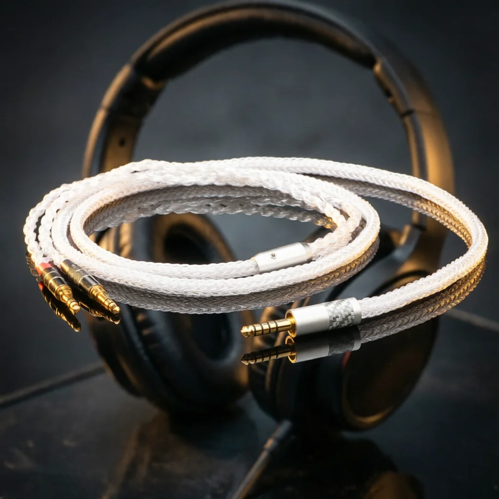 7N (99.99999%) Pure Silver & 0.01% Palladium Alloy Braided Audio Cable – 30AWG (1.3mm) with High-Transparency PVC Sleeve & Inter