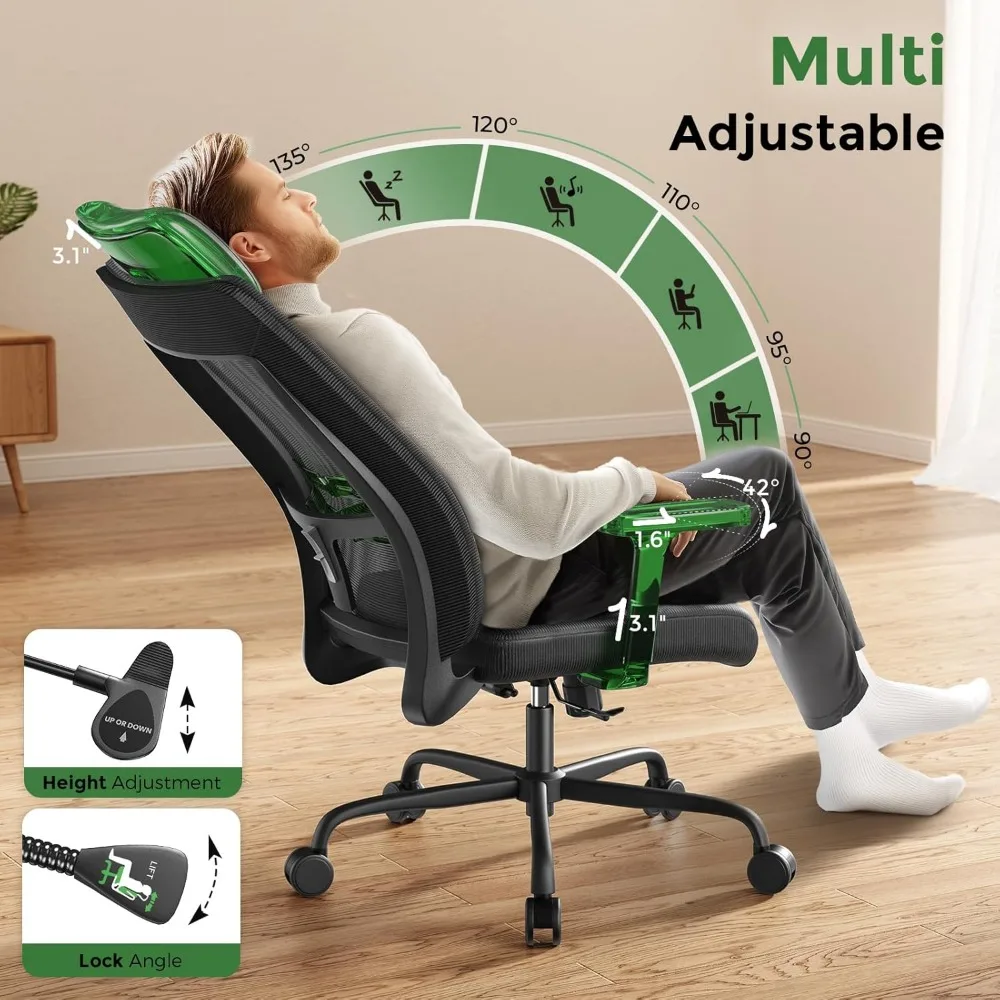 Cadeira ergonômica do escritório para a mesa do computador, inclina-se em todo o ângulo para travar em uma parte traseira alta, com apoio lombar ajustável