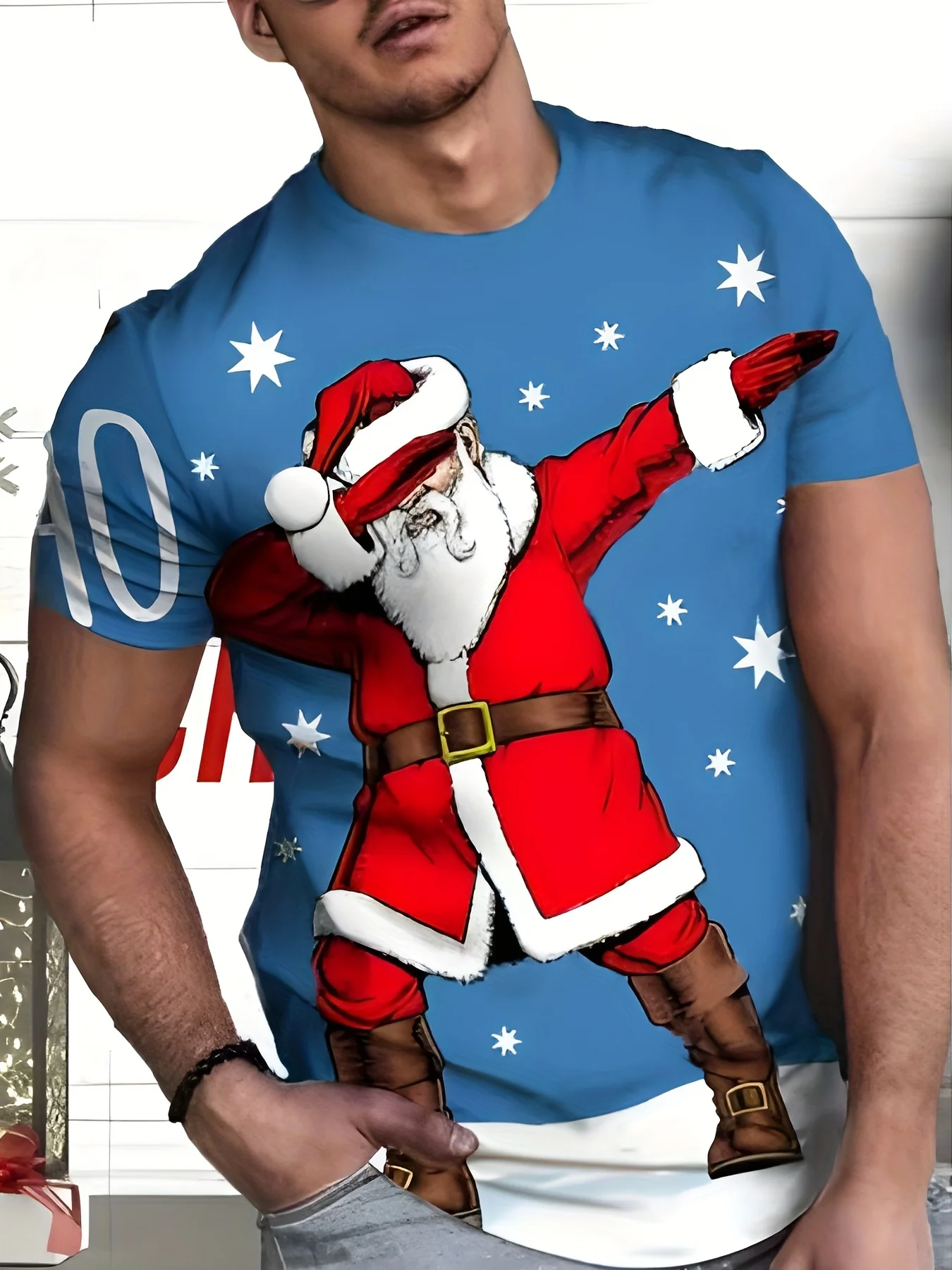 

Рождественская мужская футболка с 3D принтом Санта-Клауса, повседневная модная футболка с круглым вырезом и короткими рукавами, новогодний подарок, мужская одежда большого размера