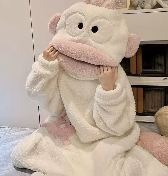 Generieke Big Mouth Monster Onesie Pyjama's Winter Dikke koraalfleece Lelijke schattige grappige warme loungekleding voor volwassenen Groen lichtblauw