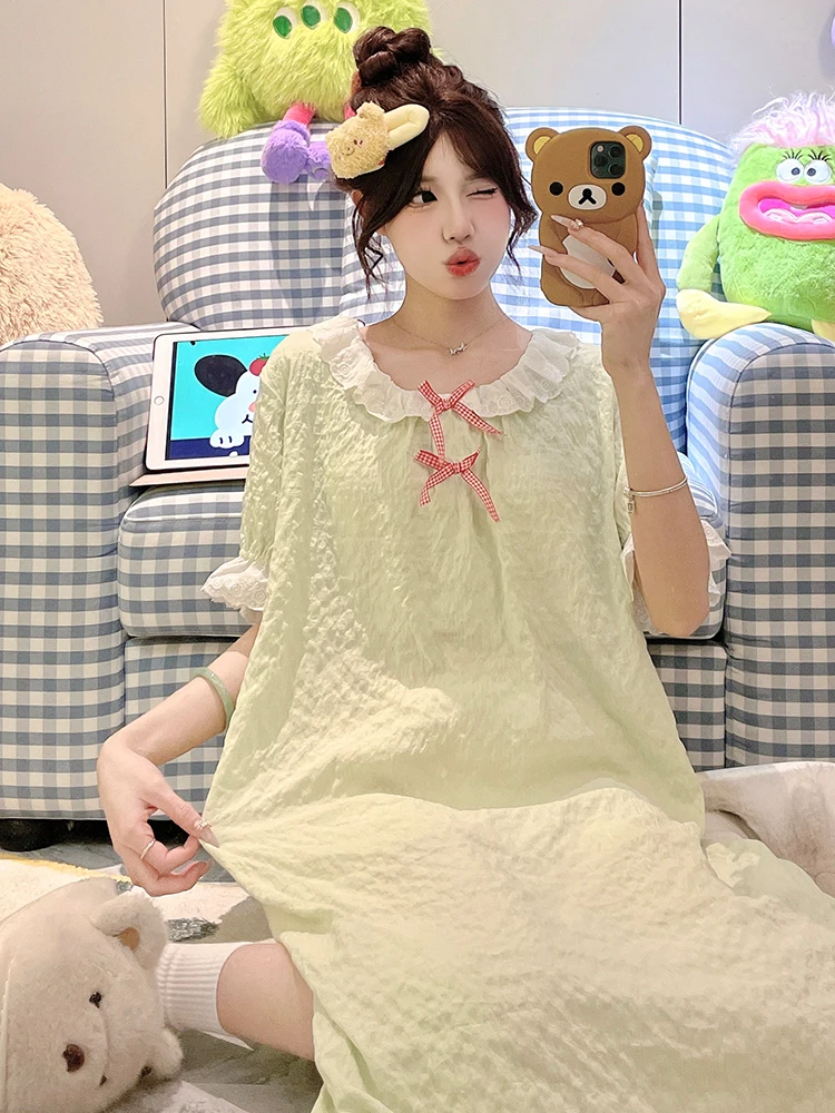 DAIMELU nightgown lady princess wind milk whirring nightdress with chest pad women's summer cloud cotton sexy girl cute pajamas