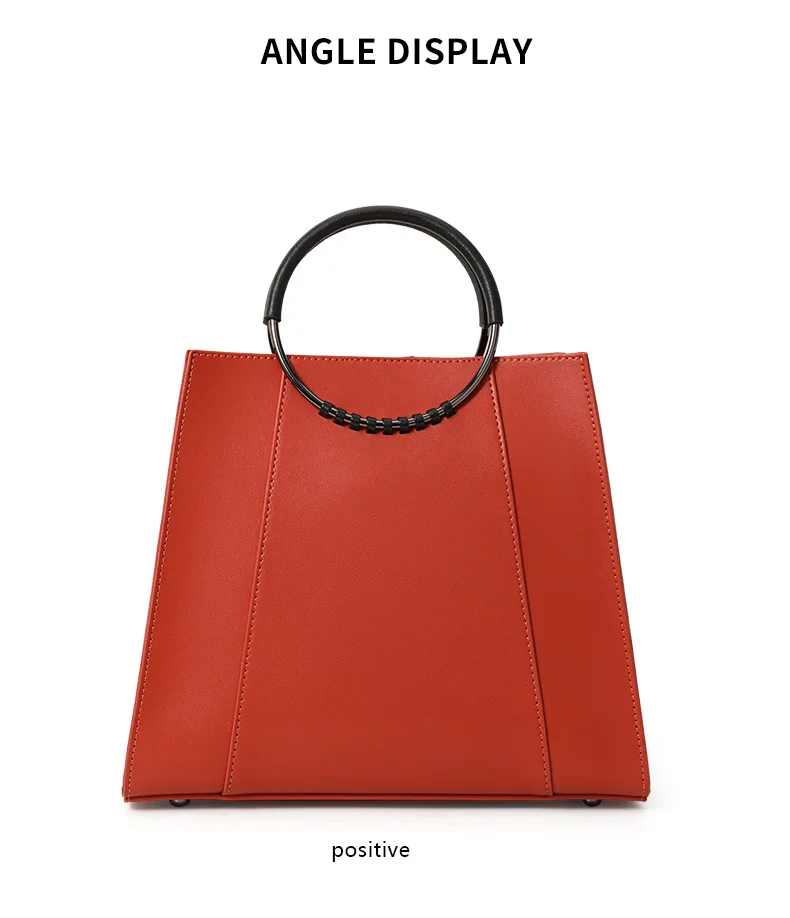 Damen-Handtasche aus Glattleder mit Rundem Ringgriff, Elegante Henkeltasche, Damen-Umhängetasche für Arbeit und Alltag – Detail 10