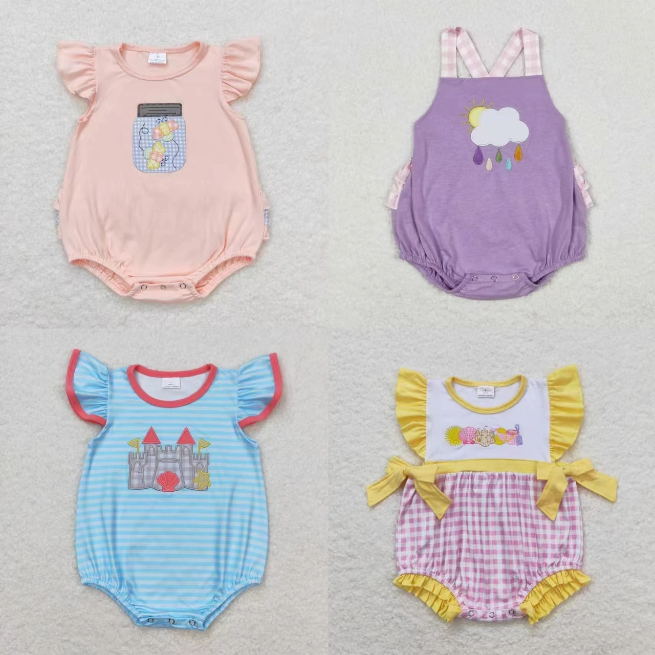 Wholesale Newborn Embroidery Romper Baby Girl Summer Jumpsuit Kids Toddler One-piece Bodysuit Clothing