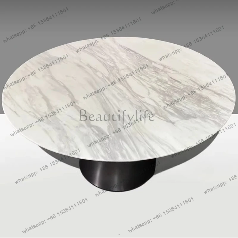 White luxury stone dining table round small jazz white cream style natural marble dining table