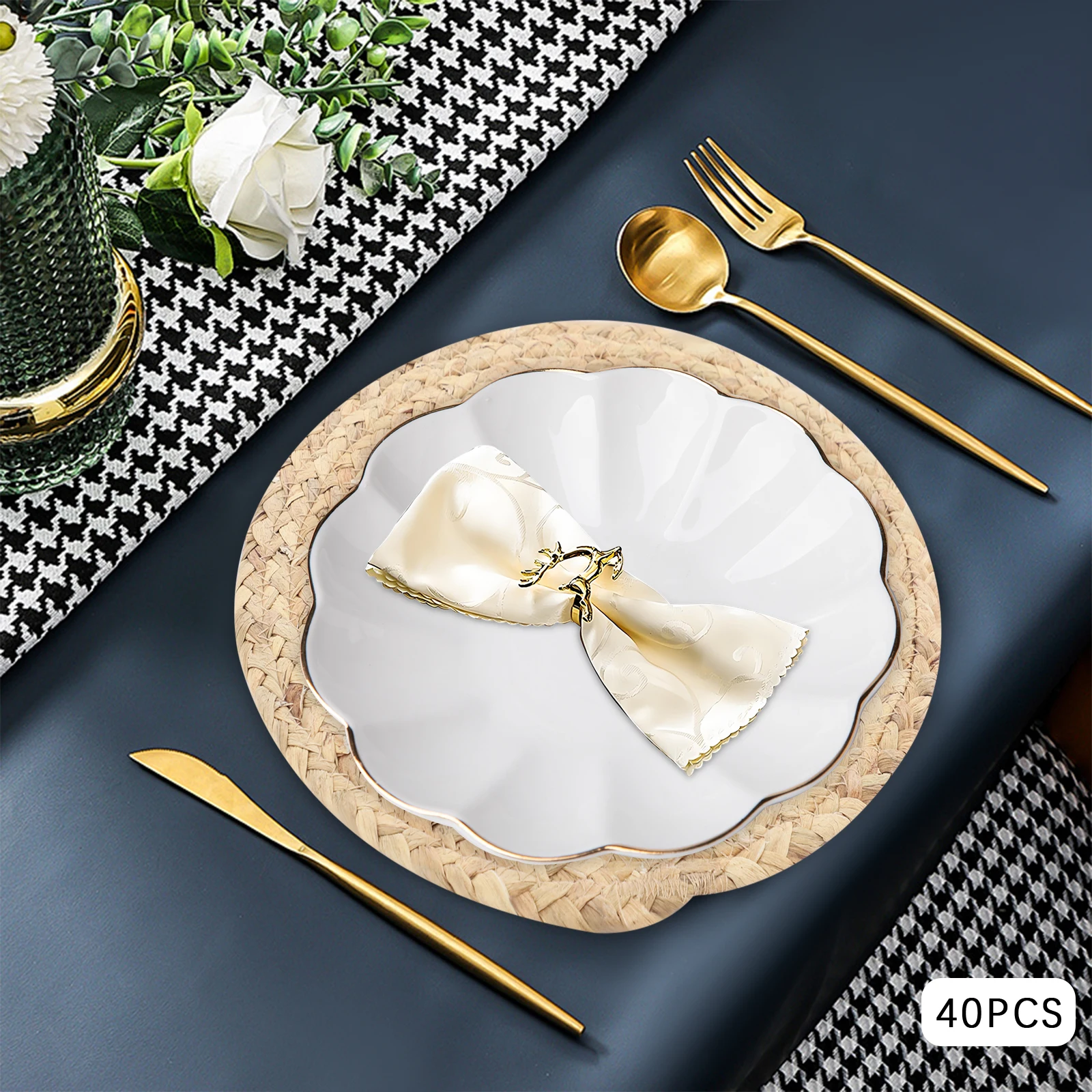 40pcs Placemats 31*31*26cm Round Woven Water Hyacinth Table Mats 100°C Withstand Temperatures Placemats for Home & Restaurant