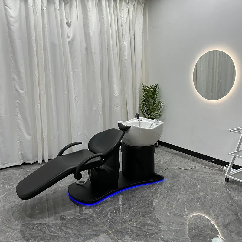 2026 Modern Lay Down Washing Shampoo Bowl and Chair Hair Salon Furniture Electric Shampoo Chair with Lamp