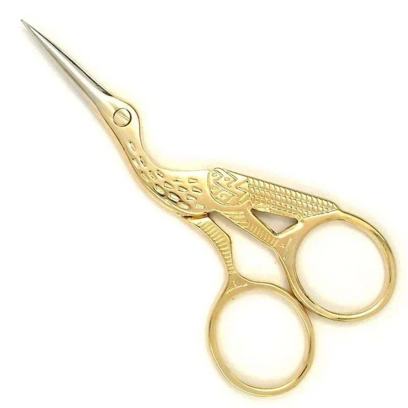 Gold Vintage Stork-Shaped Steel Scissors Craft Art Tool Kits Embroidery Sewing Trimming Dressmaking Shears Cross Stitch Carbon